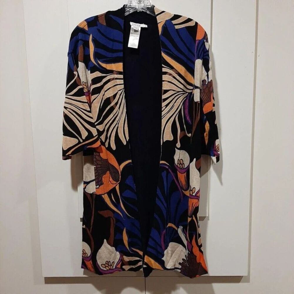 Chico's 3/4 Sleeve Split Side Floral Boho Kimono Cardigan Cover Up Size S